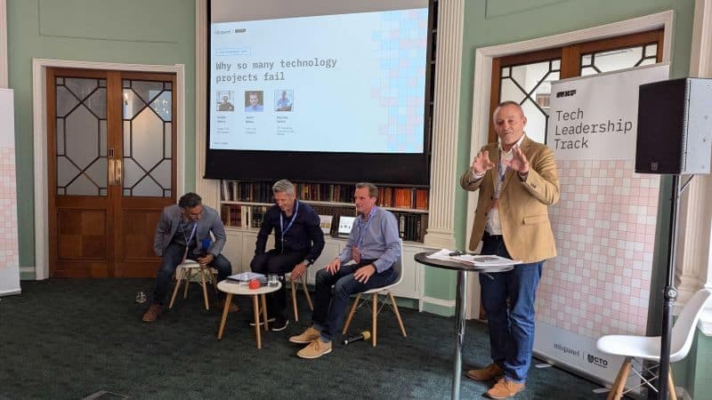 CTO Academy co-founder and CEO, Andrew Weaver, delivering his keynote at Mixpanel 2025 London Event