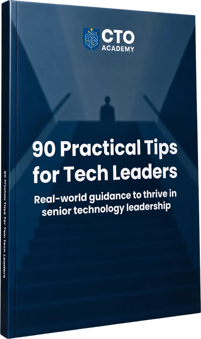 Cover of the CTO Academy eBook 90 Practical Tips for Tech Leaders